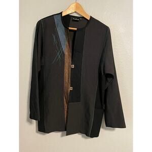 Kd Spring Women Jacket Small Black Brown Blue Colorblock Wacky Artwear Lagenlook